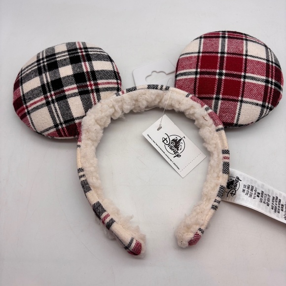 Disney Parks Mickey Mouse Holiday Plaid Joy Christmas Ears with Tags - Picture 1 of 11
